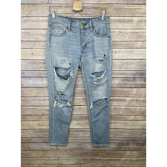 American Eagle Outfitters Denim - American Eagle Womens 0 Tomgirl Jeans Destroyed Boho Button Fly Denim Holes
